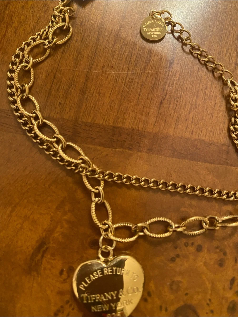 Fashion Jewelry Gold-Tone Heart Tag Multi-Layer Necklace